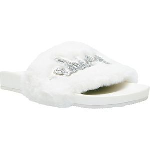 Betsey Johnson Womens Alice White Bride Glitter Slip On Pool Slides Shoes